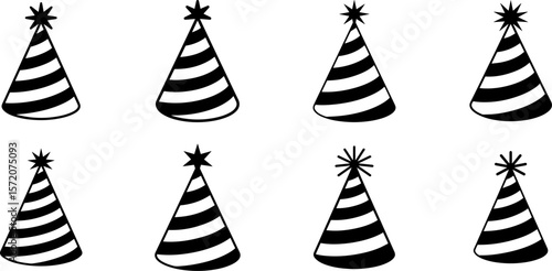 A set of Black and white party hat with star top vector illustration flat design