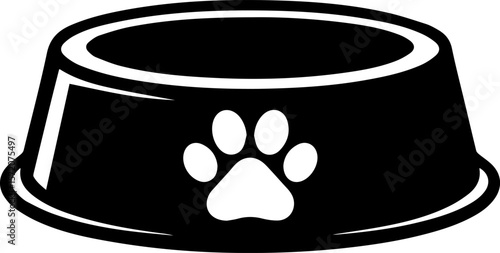 Black and white dog bowl with paw print vector illustration flat design