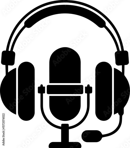 headphone with microphone silhouette vector illustration