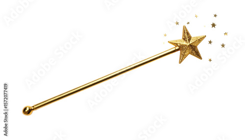 Golden star magic wand isolated on transparent background