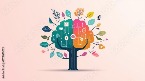 Minimalist concept art of ethical AI guardrails shaping a digital brain's decision tree
