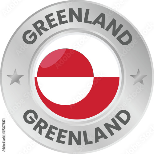 Free Download Greenland flag in silver colored medal. National flag in metal circle emblem. - GFXLoad