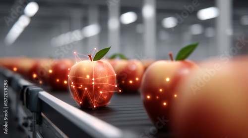 AI fruit defect detection system highlighting spots and bruises on apples, inspection tech 