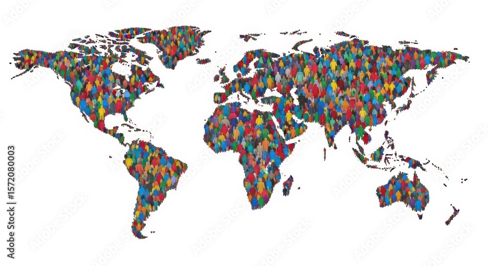 Obraz premium Illustration of Colorful People Representing World Population Diversity and Unity