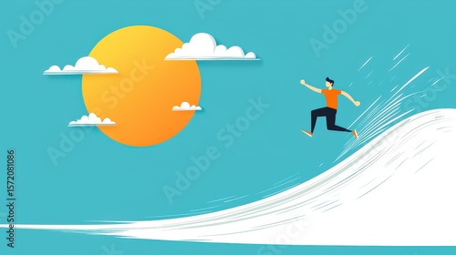 Wallpaper Mural Straight arrow path with a figure mid-sprint toward the finish line circle, dynamic energy in minimalist style Torontodigital.ca