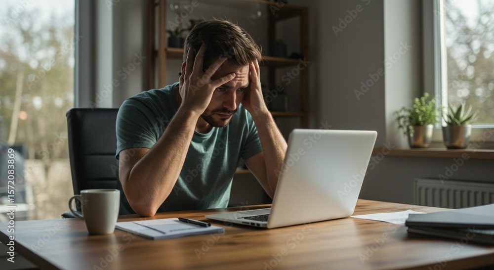 Stressed man working on laptop Stressed man working on laptop