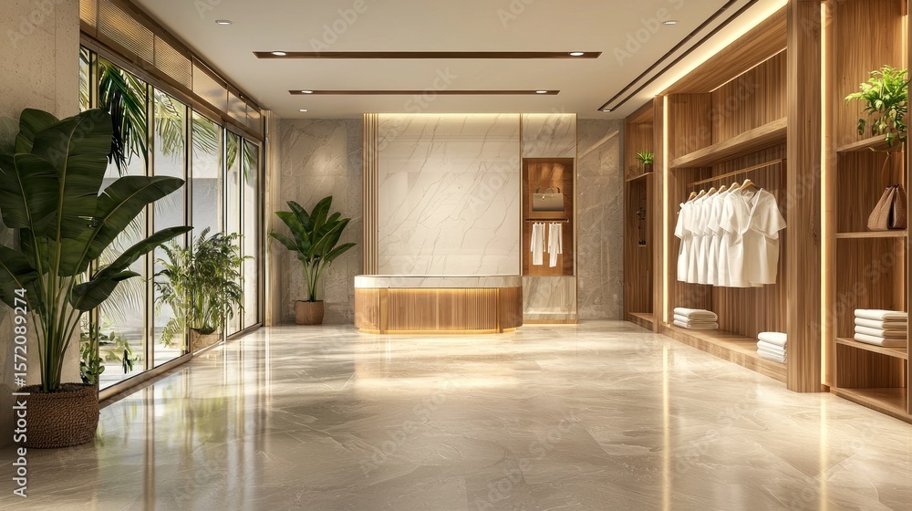 A spacious, modern bathroom with a large bathtub, wooden cabinets, and a large mirror. A spacious, modern bathroom with a large bathtub, wooden cabinets, and a large mirror.