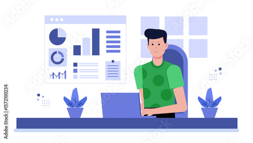 HR Lead Setting Up Remote Work Policies, flat vector illustration
