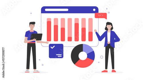 Business Analyst Reviewing Key Performance Indicators, flat vector illustration
