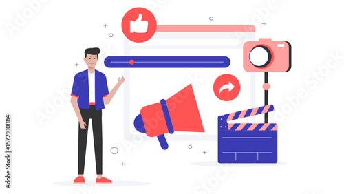 Content Creator Planning Cross-Platform Strategy, flat vector illustration
