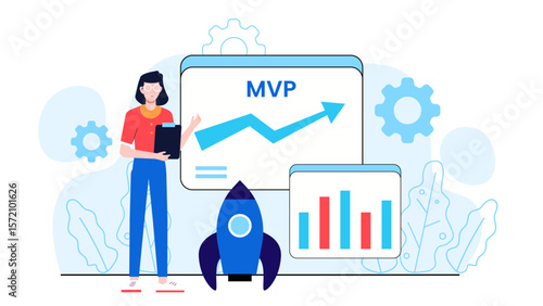 Startup Testing Minimum Viable Product (MVP), flat vector illustration