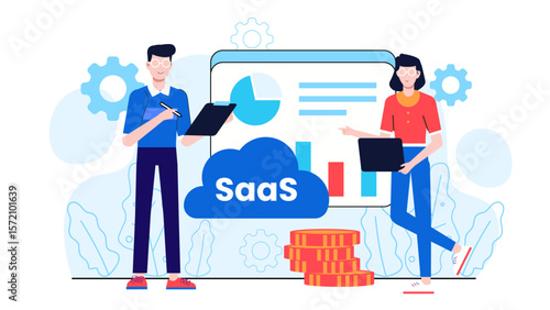Finance Department Evaluating SaaS Subscriptions, flat vector illustration