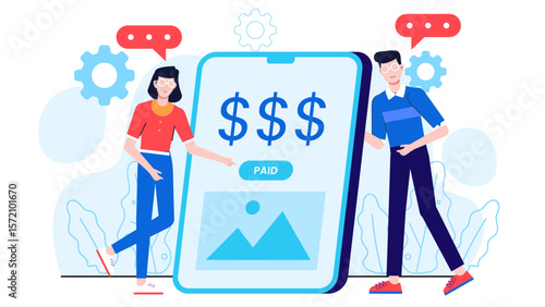 Marketing Group Coordinating Paid Media Strategy, flat vector illustration