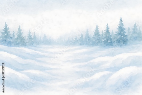 Wallpaper Mural Ethereal watercolor landscape of a snow-covered field with gentle evergreen trees in the background. Torontodigital.ca