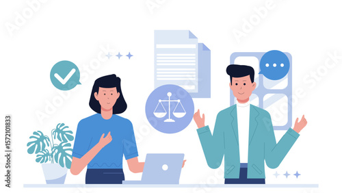 Legal Consultant Explaining Licensing Agreements, flat vector illustration