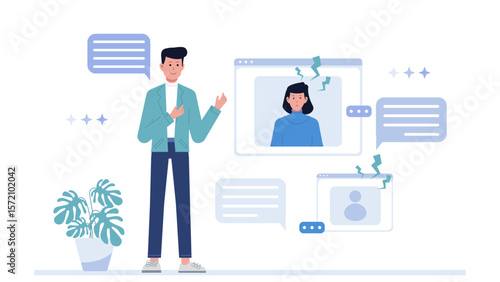 HR Group Leading Remote Conflict Resolution Session, flat vector illustration