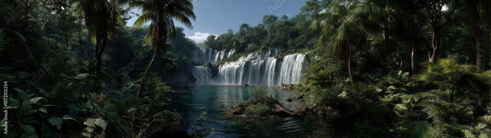 Naklejka premium Majestic waterfall scenic view nature hdr 360 degrees hdri