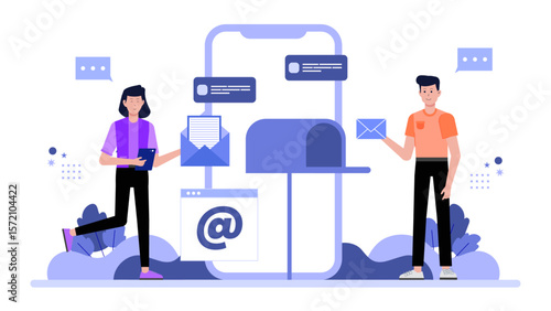 HR Department Sending Monthly Newsletter to Staff flat vector illustration