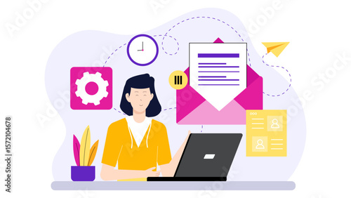 HR Department Sending Monthly Newsletter to Staff flat vector illustration