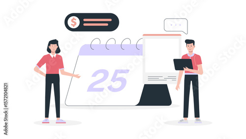 Content Group Finalizing Monthly Publishing Calendar flat vector illustration