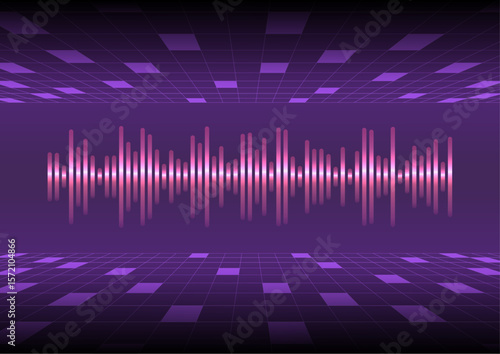 Sound wave interface communication online technology on grid background.