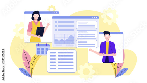 Content Creator Planning Cross-Platform Strategy flat vector illustration