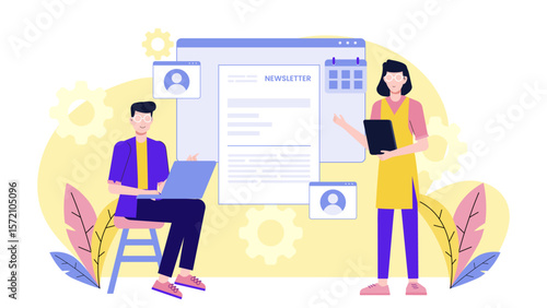 HR Department Sending Monthly Newsletter to Staff flat vector illustration