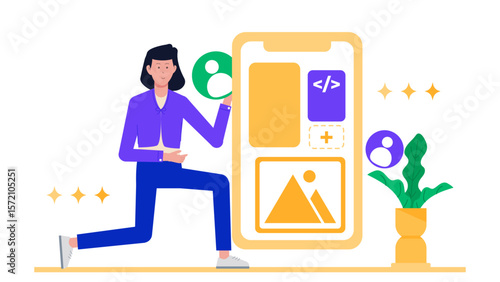 Product Designer Reviewing App Accessibility Features flat vector illustration