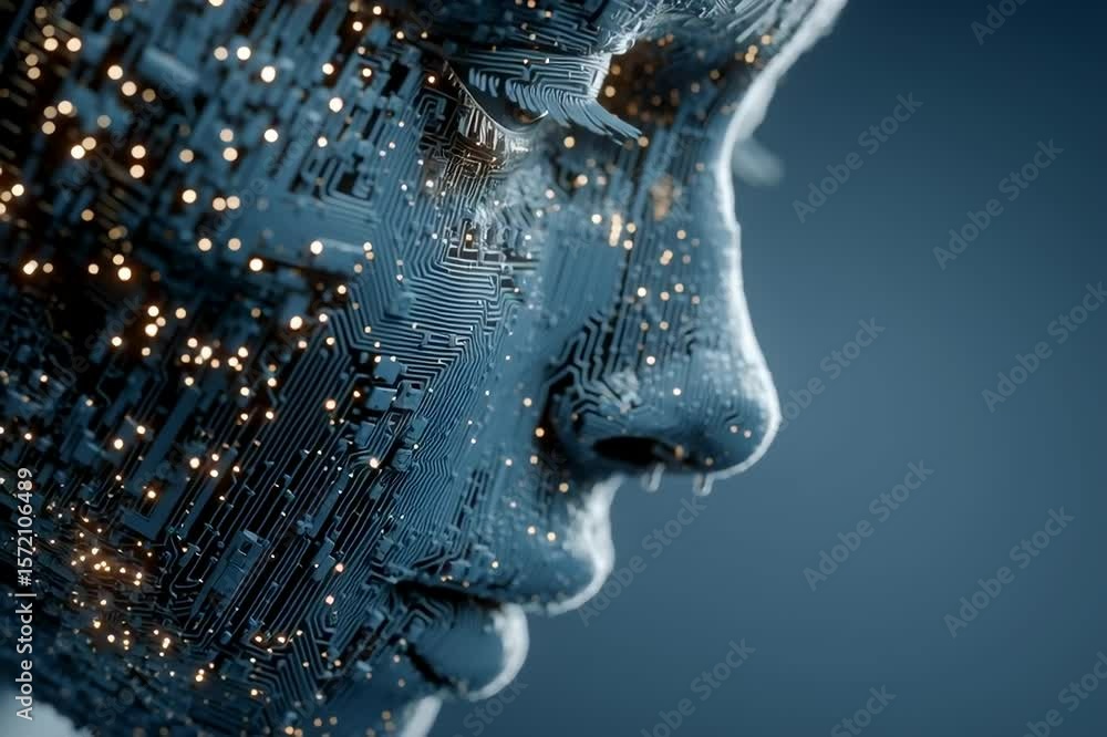 Artificial intelligence ai face technology digital circuit board machine learning face ai