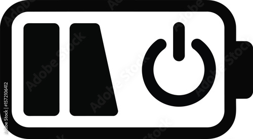 A simple, black and white icon depicting a battery with power button.