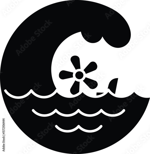 Powerful Ocean Wave Crashing Over a Turbine Climate Change Symbol