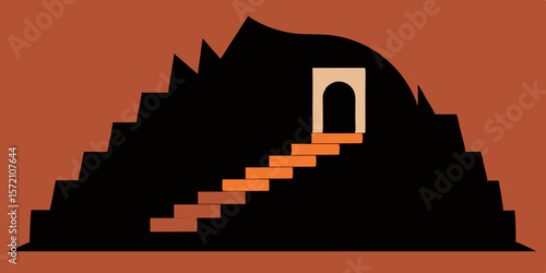 Architectural steps ascending towards the sky, symbolizing a stairway to success or heaven, with light guiding the upward journey