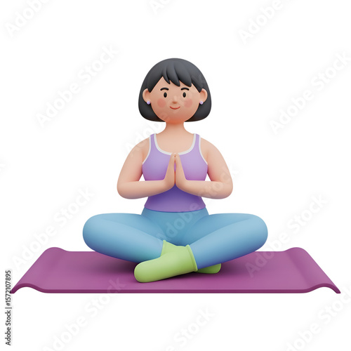 3d illustration of a woman sitting in a peaceful yoga pose 3d rendering, conceptual image isolated on transparent background