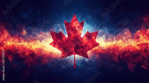 Maple leaf with geometric abstract background