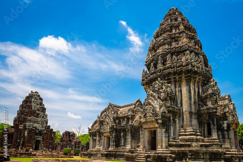 Photography Phimai Stone Castle in the historical park is an ancient castle built before Angkor Wat of Cambodia, located in Nakhon Ratchasima Province, Thailand