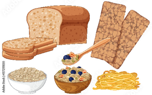 Whole Grain Foods and Healthy Breakfast Options Illustration