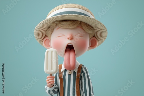 kid licking ice cream 3d by generative ai