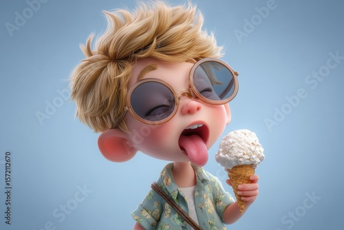 kid licking ice cream 3d by generative ai