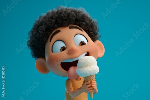 kid licking ice cream 3d by generative ai