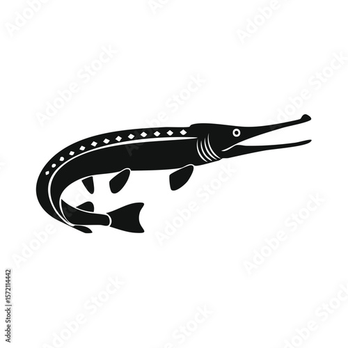Alligator Gar Fish Black Glyph Icon (Color Changes Available in SVG)