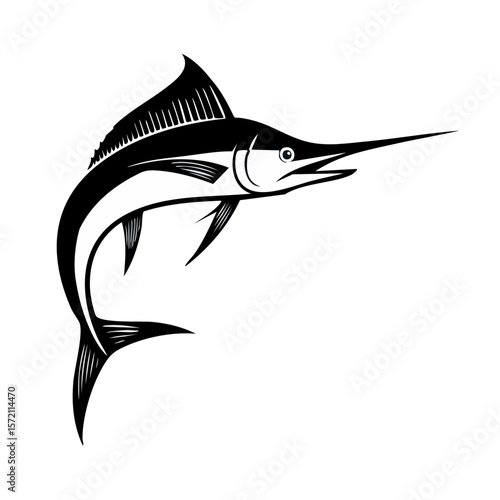 Blue Marlin Fish Black Glyph Icon (Color Changes Available in SVG)