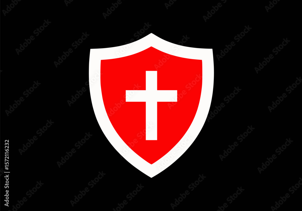 Obraz premium Red Cross Protection Shield Symbol