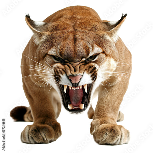 Transparent PNG of an Aggressive Puma Showing Teeth – Isolated Wildlife Predator in a Snarl Pose Perfect for Educational Prints or Digital Stock Applications