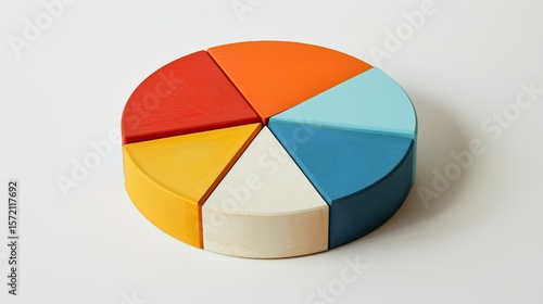 A colorful pie chart made of six different segments on a white surface in a studio setting Free Download A colorful pie chart made of six different segments on a white surface in a studio setting - GFXLoad
