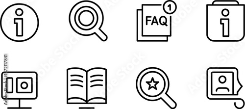 Line art icons information faq search book profile computer star find help support guide user 100