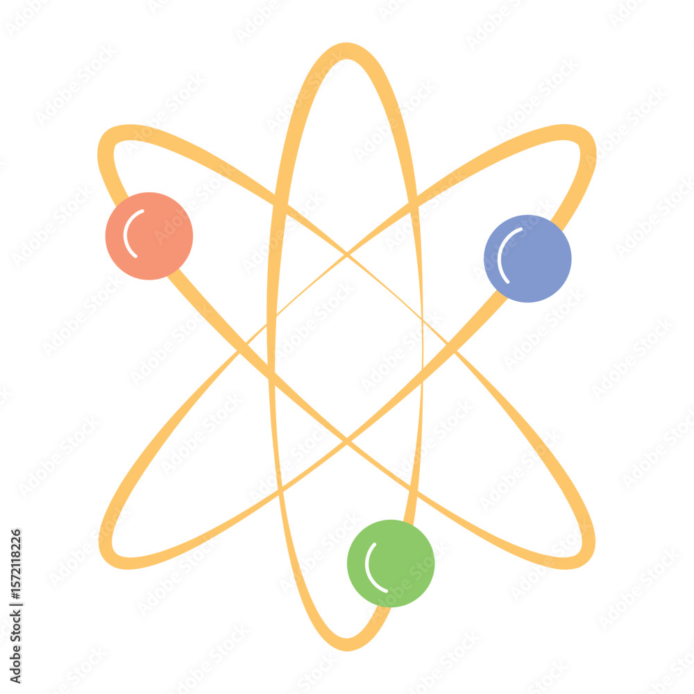 Atom Model with Orbiting Electrons Flat Illustration Atom Model with Orbiting Electrons Flat Illustration