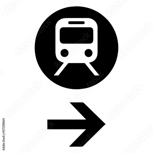 Subway train with arrow icon with transparent background symbolizing public transit and metro transportation

