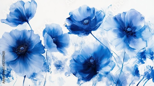 Wallpaper Mural A group of blue poppy flowers with white background in an artistic watercolor style painting view Torontodigital.ca