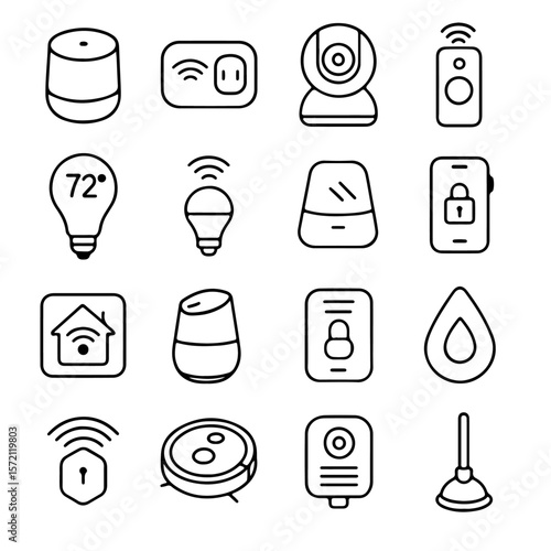 An illustration of a range of modern smart home appliances, offering a clean and modern aesthetic and showcases the innovation and technology that defines contemporary living.
