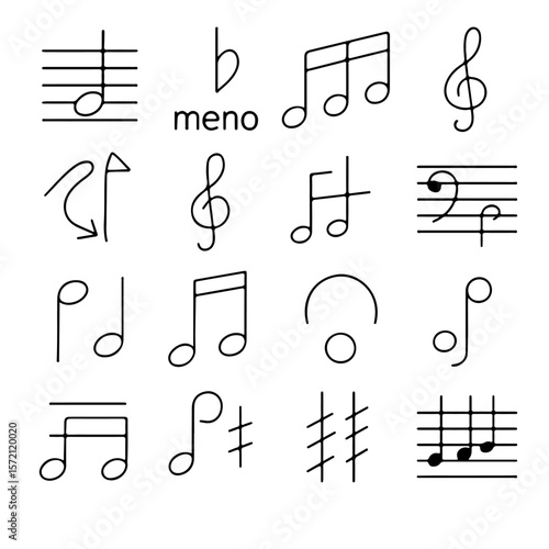 Musical notes and symbols on a musical staff, the image is a simple illustration. Perfect for music education or design.